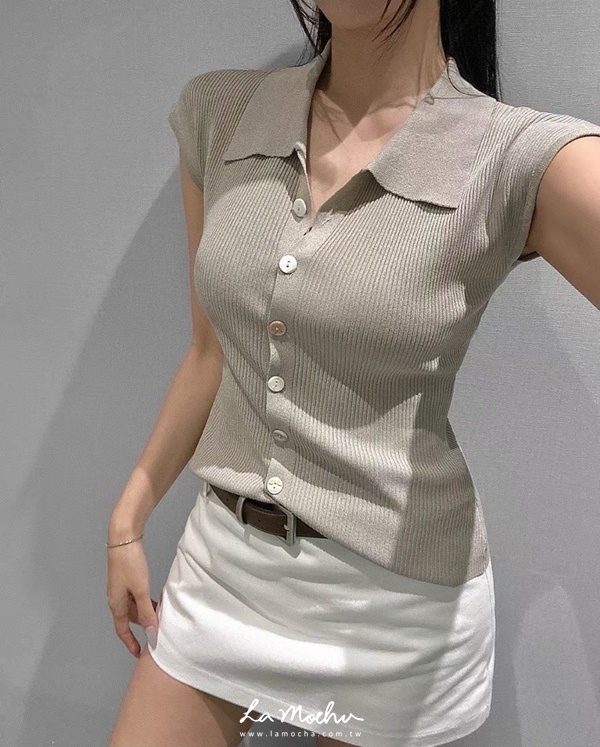 粗坑條翻領排扣上衣